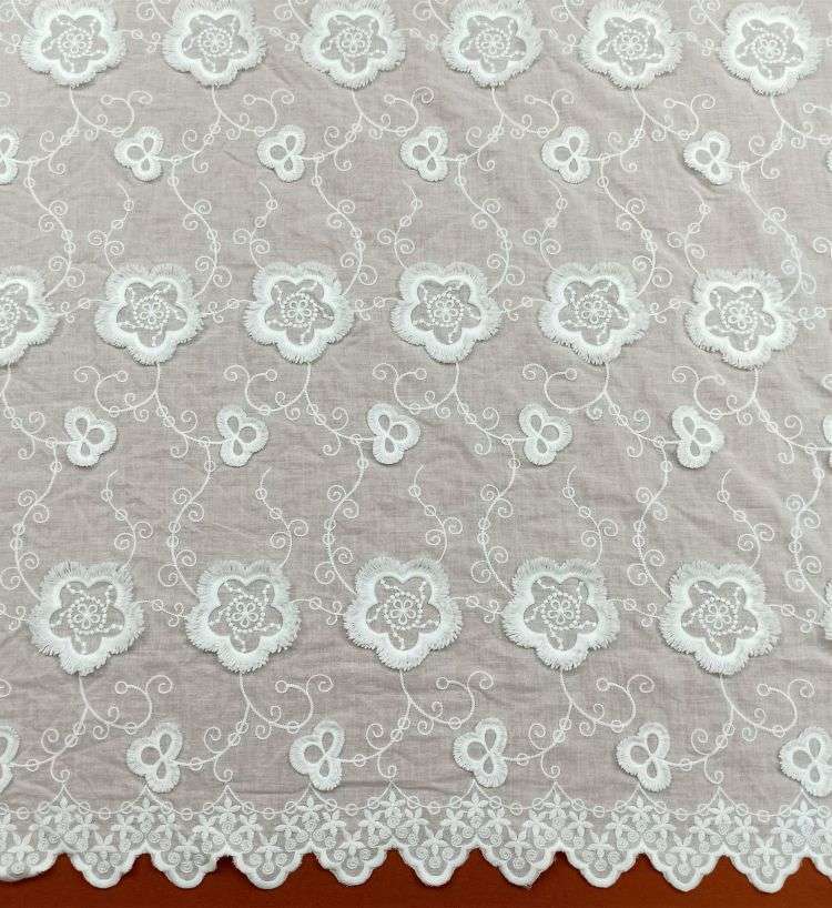 1 Yard White Embroidered Lace Material Fabric JS027