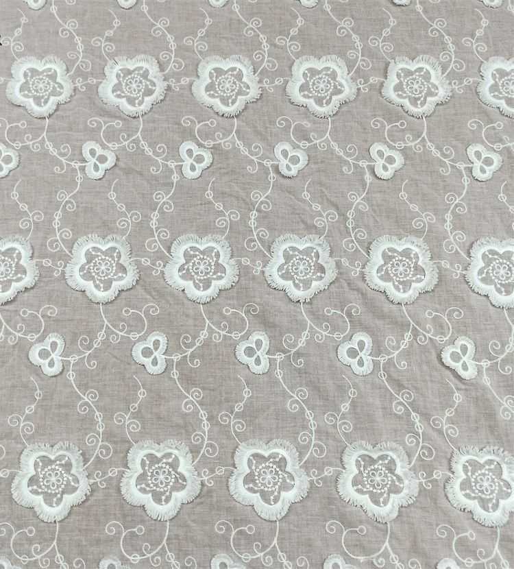 1 Yard White Embroidered Lace Material Fabric JS027