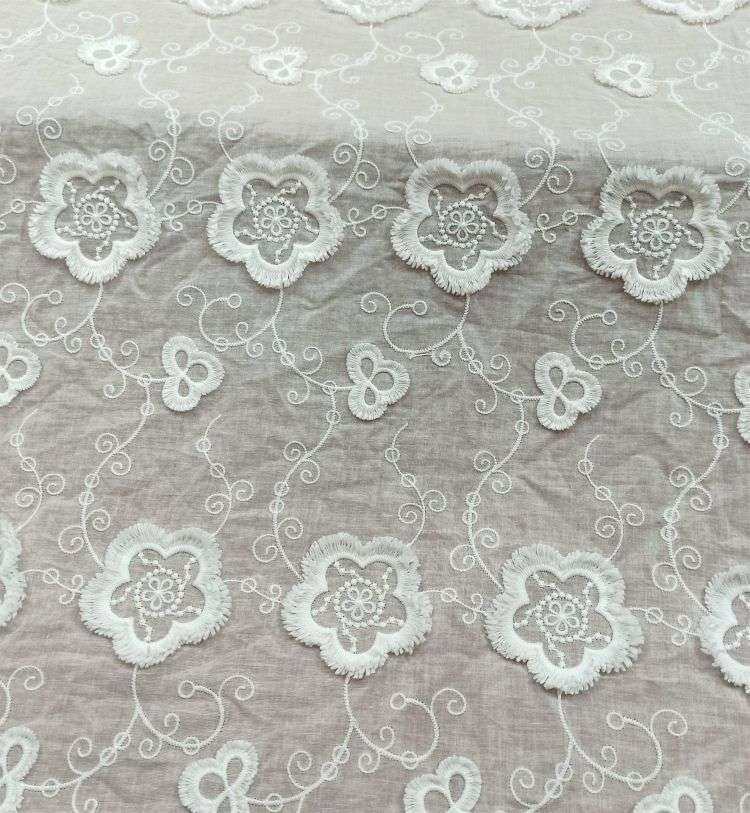 1 Yard White Embroidered Lace Material Fabric JS027