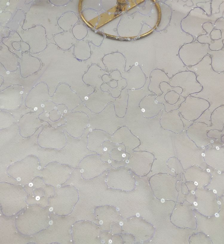 1 Yard White Sequined Beaded Bridal Lace Material Fabric JS044