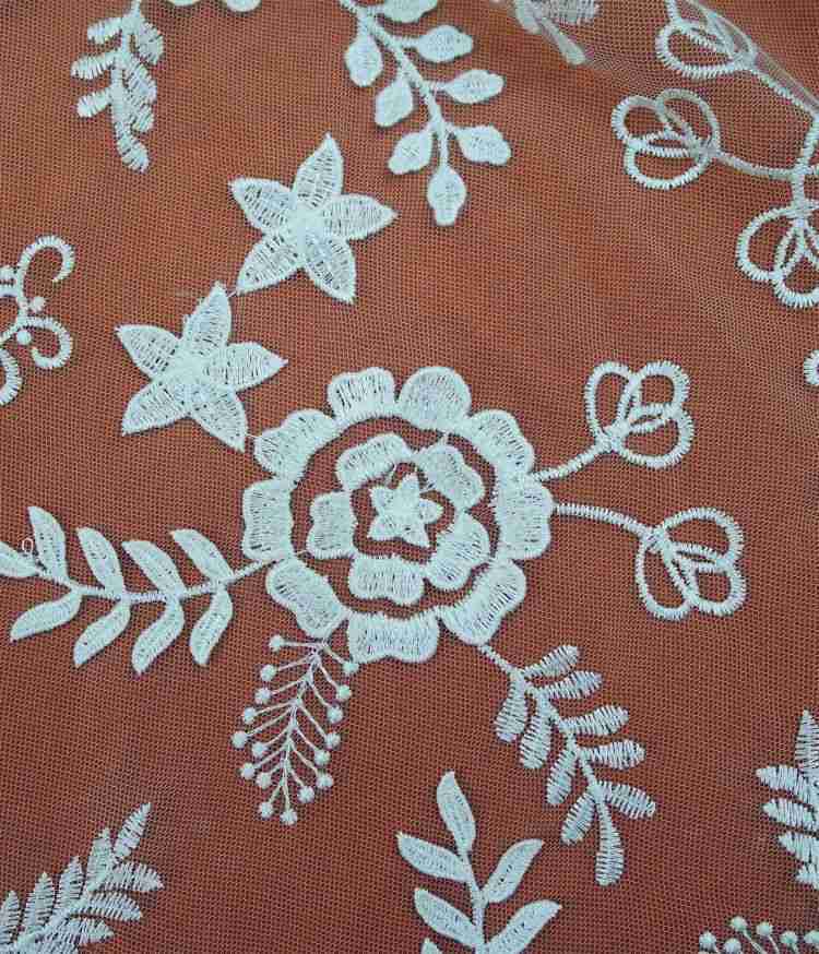1 Yard White Embroidered Bridal Lace Material Fabric JS057