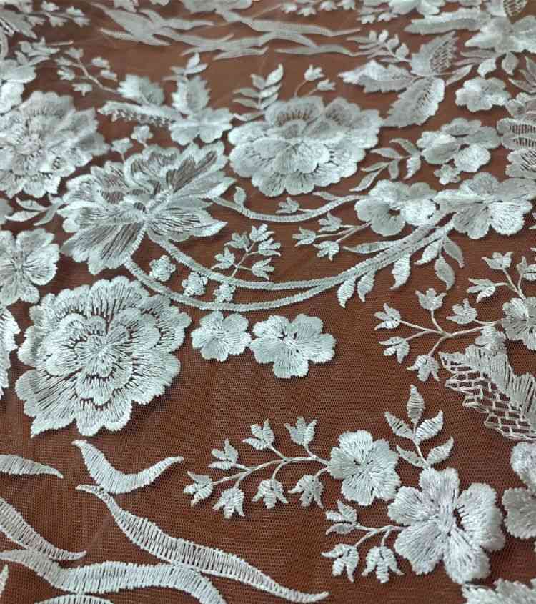 1 Yard White Sequined Beaded Multi-Color Corded Guipure Chantilly Embroidered 3D Floral Bridal Lace Material Fabric JS072