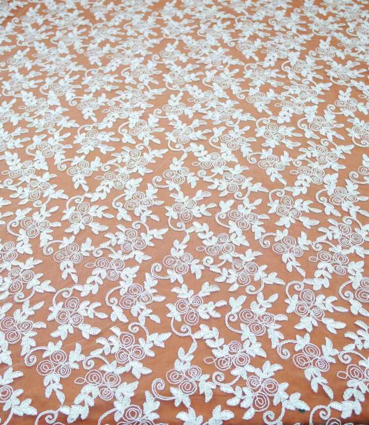 1 Yard White Corded Embroidered Bridal Lace Material Fabric JS055