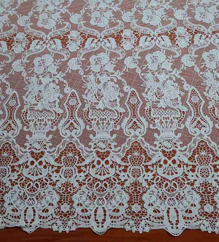 1 Yard White Sequined Beaded Multi-Color Corded Guipure Chantilly Embroidered 3D Floral Bridal Lace Material Fabric JS082