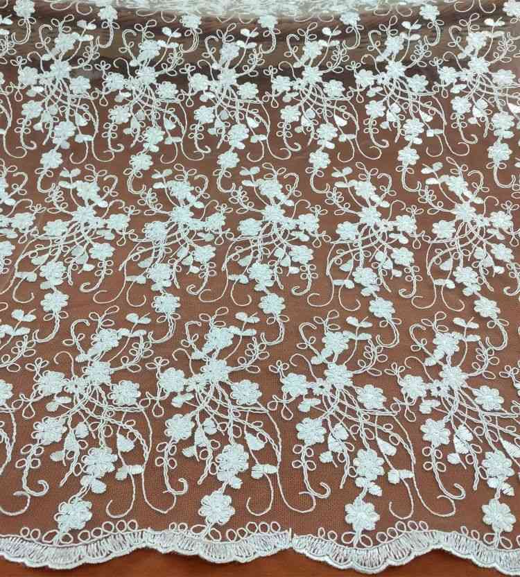 1 Yard White Corded Embroidered Bridal Lace Material Fabric JS054