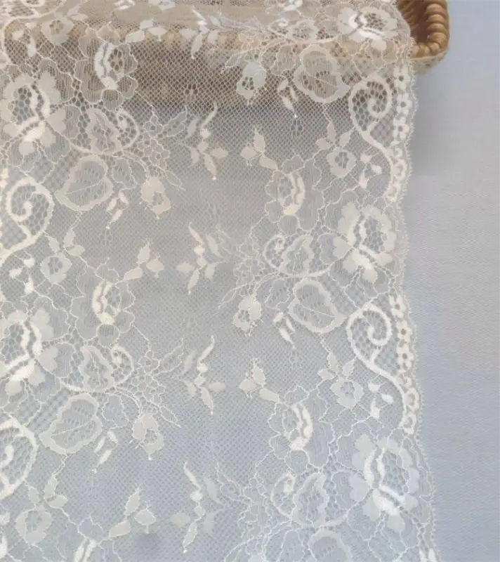1 Yard White Sequined Beaded Multi-Color Corded Guipure Chantilly Embroidered 3D Floral Bridal Lace Material Fabric JS087