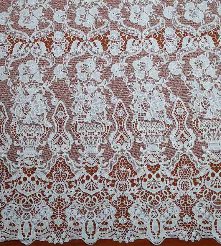 1 Yard White Sequined Beaded Multi-Color Corded Guipure Chantilly Embroidered 3D Floral Bridal Lace Material Fabric JS082
