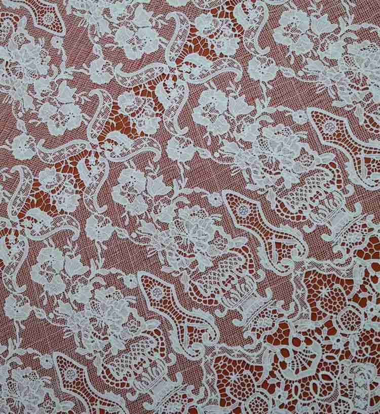 1 Yard White Sequined Beaded Multi-Color Corded Guipure Chantilly Embroidered 3D Floral Bridal Lace Material Fabric JS082