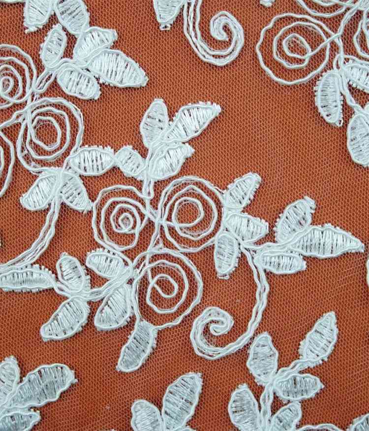 1 Yard White Corded Embroidered Bridal Lace Material Fabric JS055