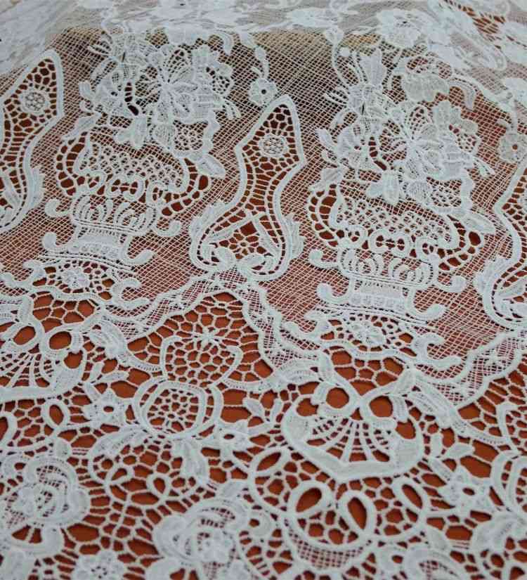 1 Yard White Sequined Beaded Multi-Color Corded Guipure Chantilly Embroidered 3D Floral Bridal Lace Material Fabric JS082