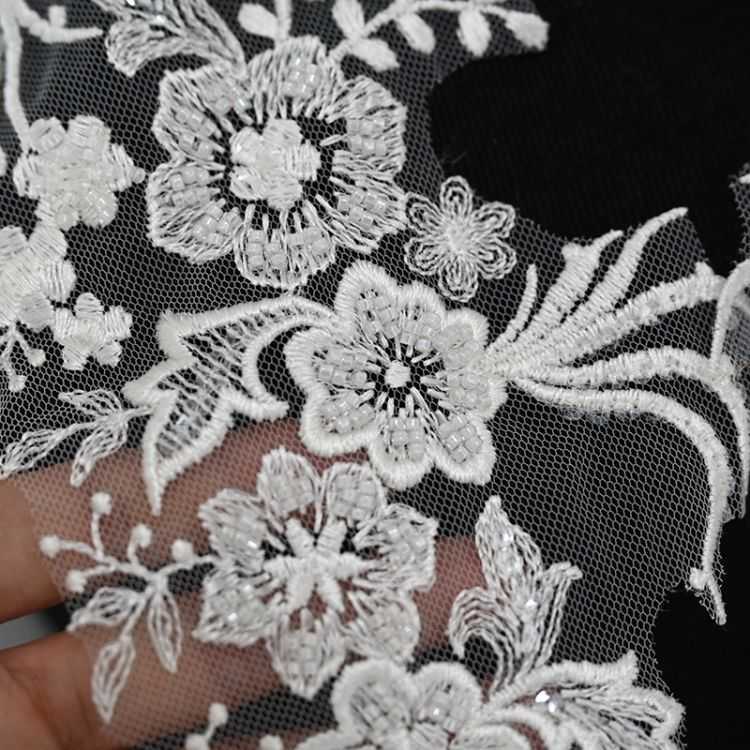 1 Pair Beaded Embroidered Lace Applique Material
