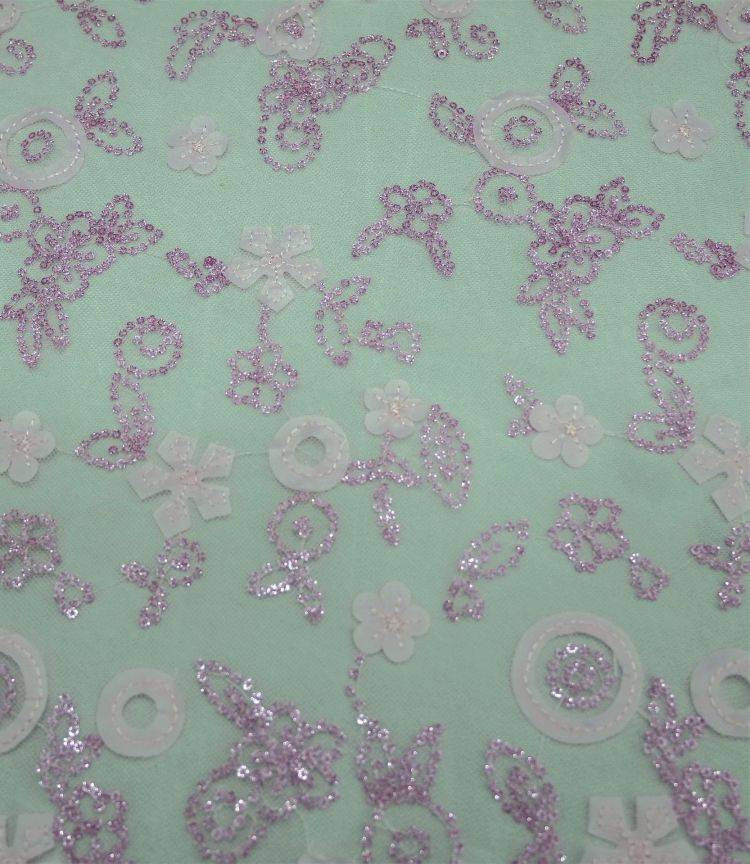 1 Yard White Sequined Beaded Multi-Color Corded Guipure Chantilly Embroidered 3D Floral Bridal Lace Material Fabric JS102