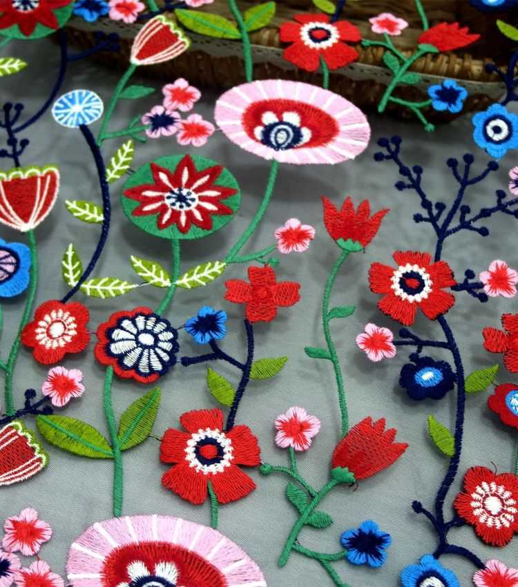 1 Yard White Sequined Beaded Multi-Color Corded Guipure Chantilly Embroidered 3D Floral Bridal Lace Material Fabric JS100
