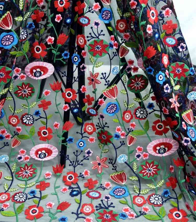1 Yard White Sequined Beaded Multi-Color Corded Guipure Chantilly Embroidered 3D Floral Bridal Lace Material Fabric JS100
