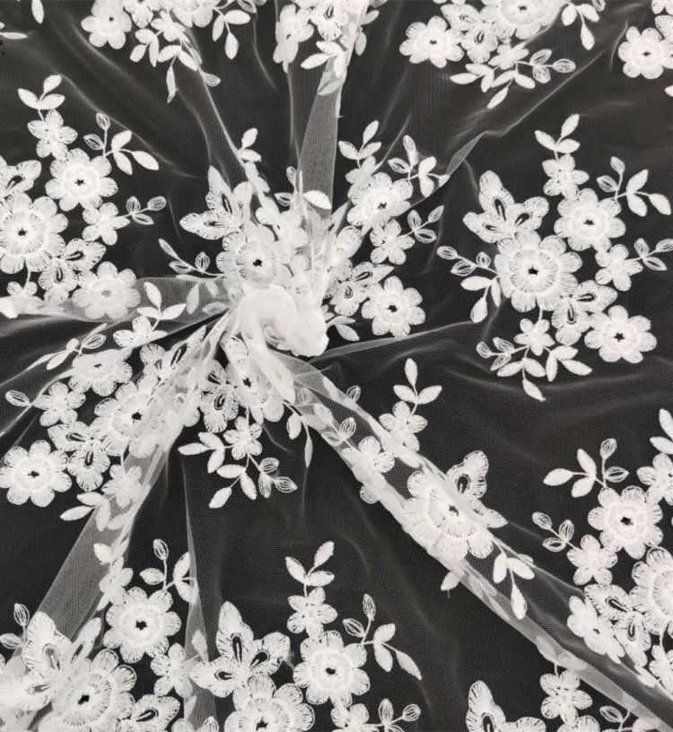 1 Yard White Sequined Beaded Multi-Color Corded Guipure Chantilly Embroidered 3D Floral Bridal Lace Material Fabric JS096