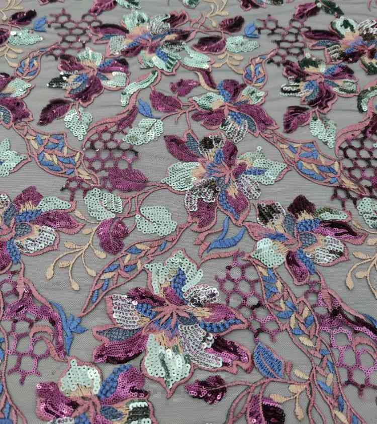 1 Yard White Sequined Beaded Multi-Color Corded Guipure Chantilly Embroidered 3D Floral Bridal Lace Material Fabric JS095