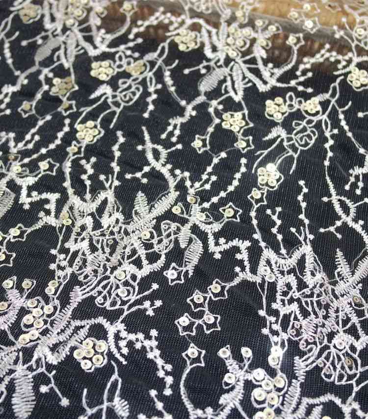 1 Yard White Sequined Beaded Multi-Color Corded Guipure Chantilly Embroidered 3D Floral Bridal Lace Material Fabric JS094