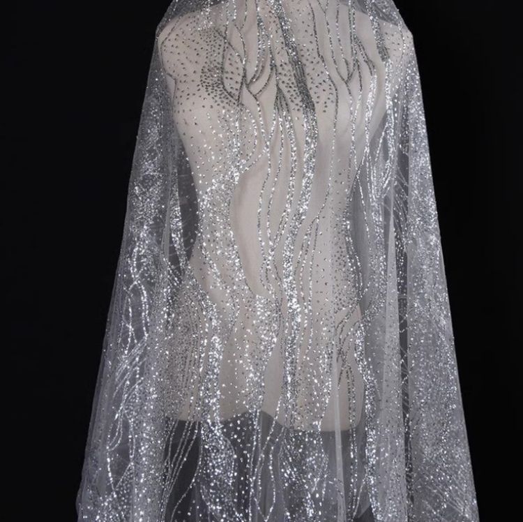 1 Yard Glittering Sequin Lace Material Fabric HS001
