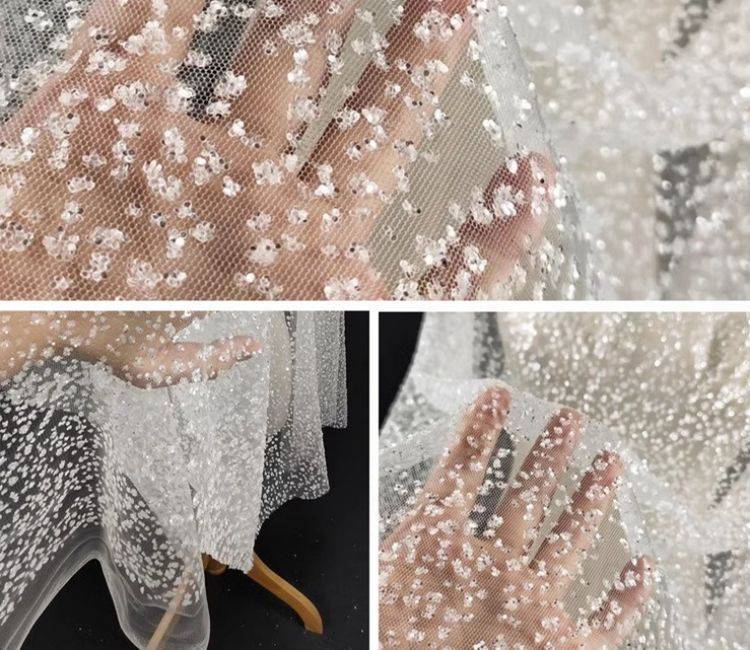 1 Yard Glittering Sequin Lace Material Fabric HS004