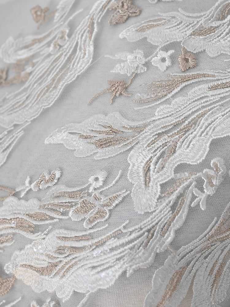 1 Yard Pair White Sequined Beaded Corded Guipure Chantilly Embroidered 3D Floral Bridal Lace Trim Applique Material Fabric JB024