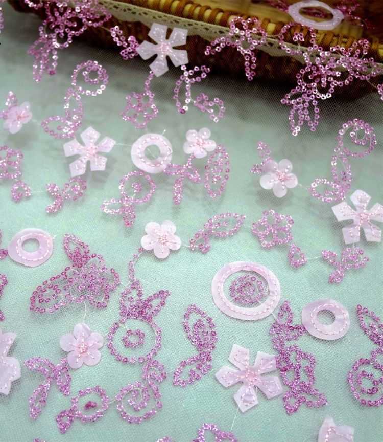 1 Yard White Sequined Beaded Multi-Color Corded Guipure Chantilly Embroidered 3D Floral Bridal Lace Material Fabric JS102