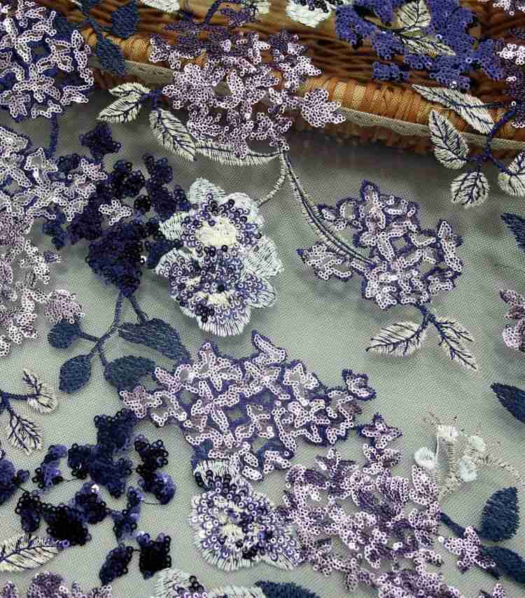 1 Yard White Sequined Beaded Multi-Color Corded Guipure Chantilly Embroidered 3D Floral Bridal Lace Material Fabric JS098