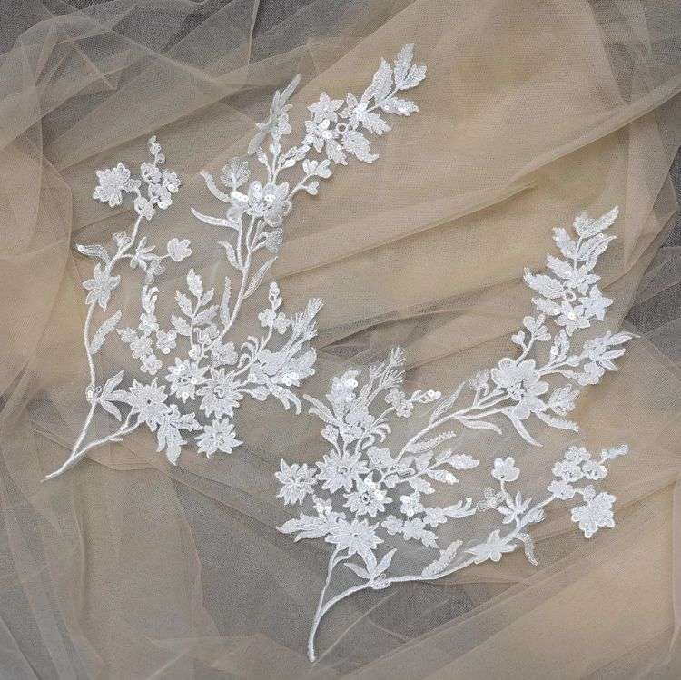 Bridal Lace Applique - Embroidered Beaded Wedding Lace Applique,Bridal ...
