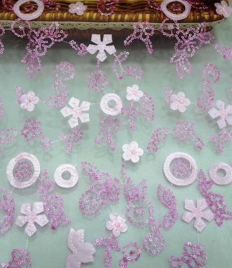 1 Yard White Sequined Beaded Multi-Color Corded Guipure Chantilly Embroidered 3D Floral Bridal Lace Material Fabric JS102