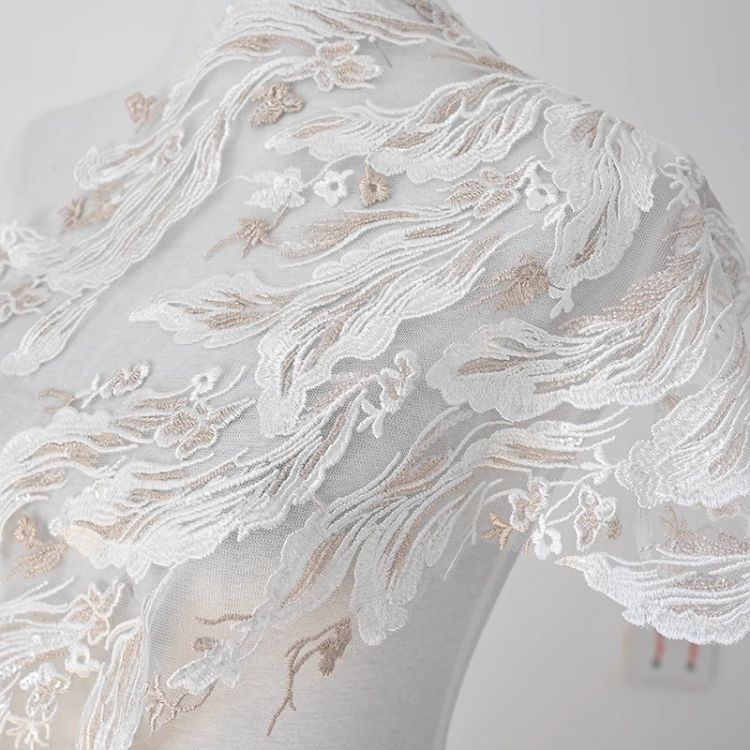 1 Yard Pair White Sequined Beaded Corded Guipure Chantilly Embroidered 3D Floral Bridal Lace Trim Applique Material Fabric JB024