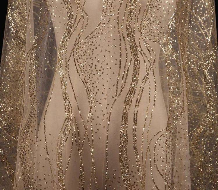 1 Yard Glittering Sequin Lace Material Fabric HS001