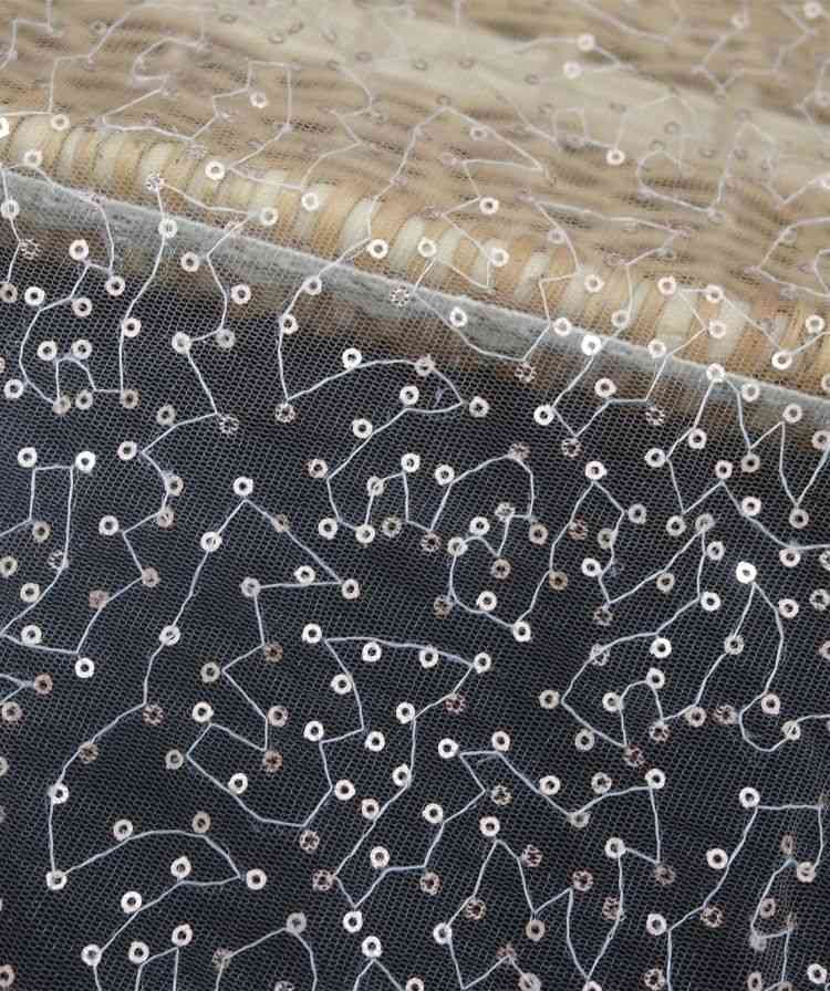 1 Yard White Sequined Beaded Multi-Color Corded Guipure Chantilly Embroidered 3D Floral Bridal Lace Material Fabric JS101