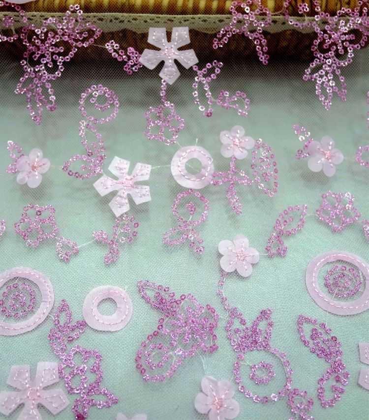 1 Yard White Sequined Beaded Multi-Color Corded Guipure Chantilly Embroidered 3D Floral Bridal Lace Material Fabric JS102