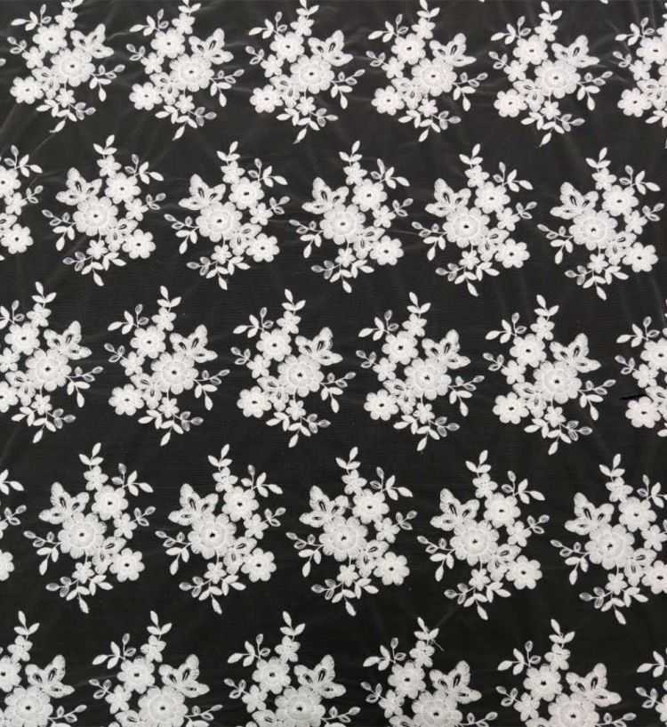 1 Yard White Sequined Beaded Multi-Color Corded Guipure Chantilly Embroidered 3D Floral Bridal Lace Material Fabric JS096
