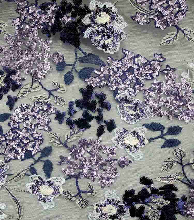 1 Yard White Sequined Beaded Multi-Color Corded Guipure Chantilly Embroidered 3D Floral Bridal Lace Material Fabric JS098