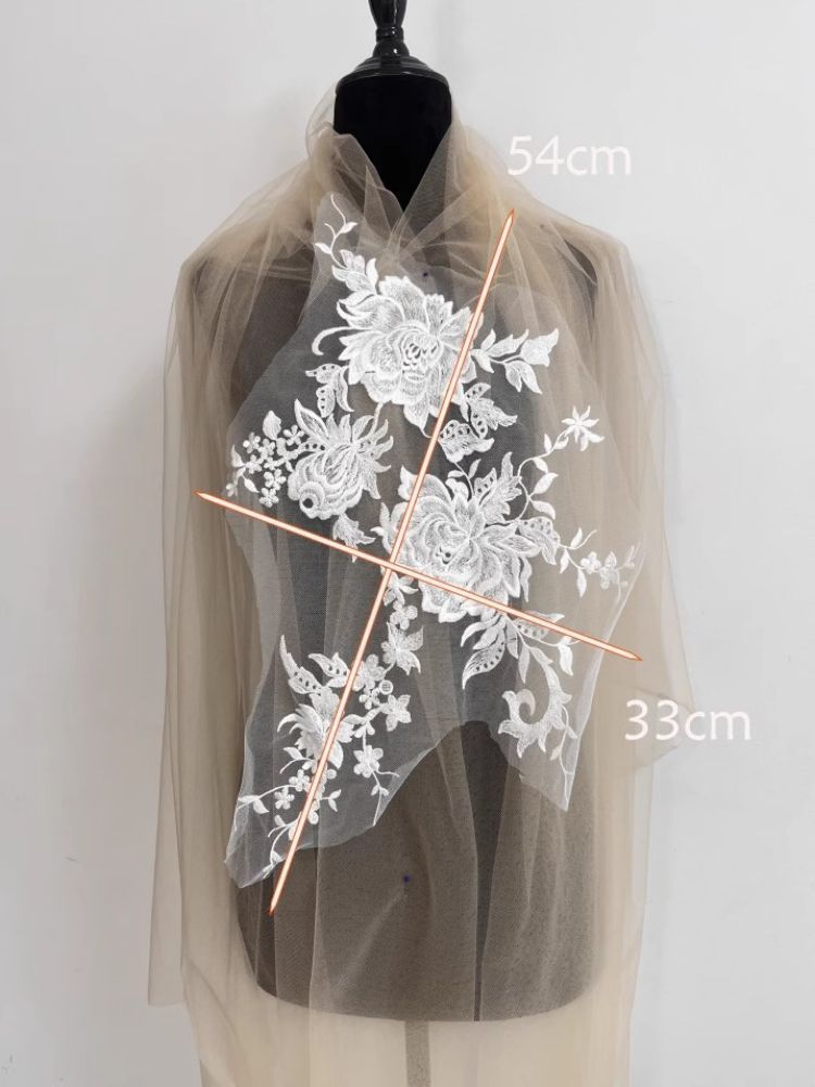 1 Yard Pair White Sequined Beaded Corded Guipure Chantilly Embroidered 3D Floral Bridal Lace Trim Applique Material Fabric JB020
