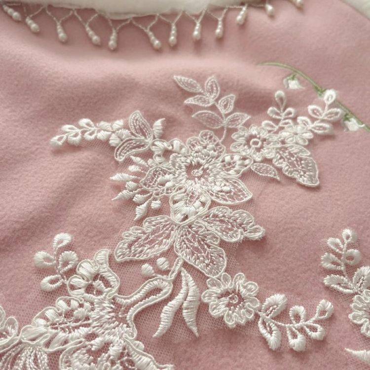 1 Yard White Sequined Beaded Corded Guipure Chantilly Embroidered 3D Floral Bridal Lace Trim Applique Material Fabric JB004