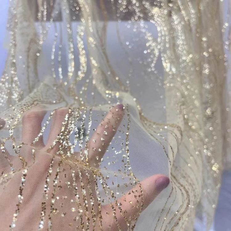 1 Yard Glittering Sequin Lace Material Fabric HS001