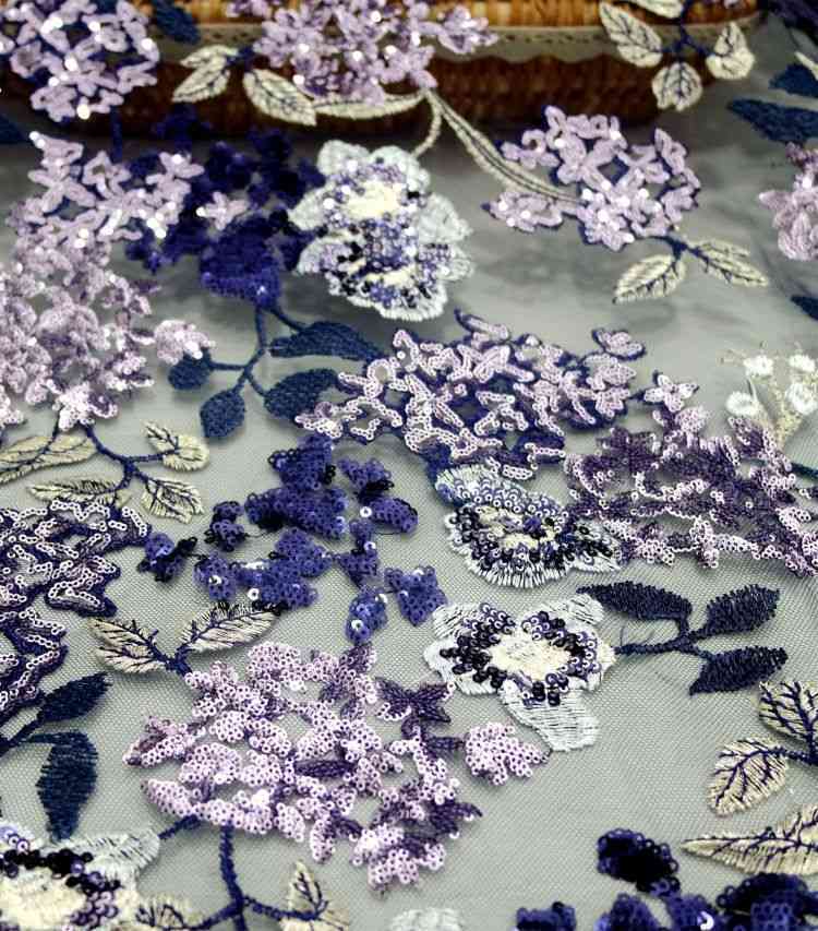 1 Yard White Sequined Beaded Multi-Color Corded Guipure Chantilly Embroidered 3D Floral Bridal Lace Material Fabric JS098