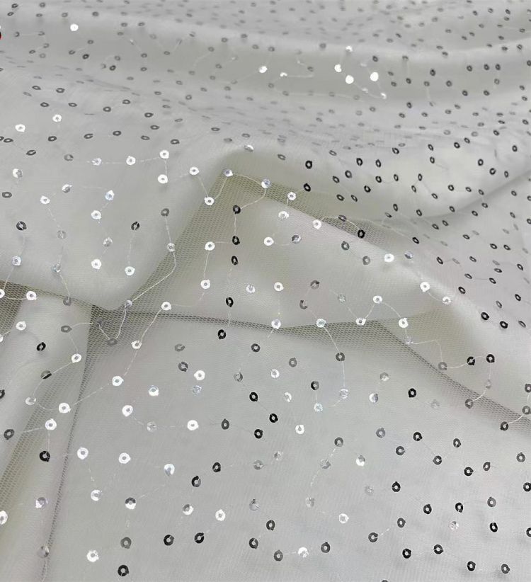 1 Yard White Sequined Beaded Multi-Color Corded Guipure Chantilly Embroidered 3D Floral Bridal Lace Material Fabric JS101