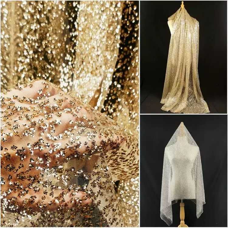 1 Yard Glittering Sequin Lace Material Fabric HS004