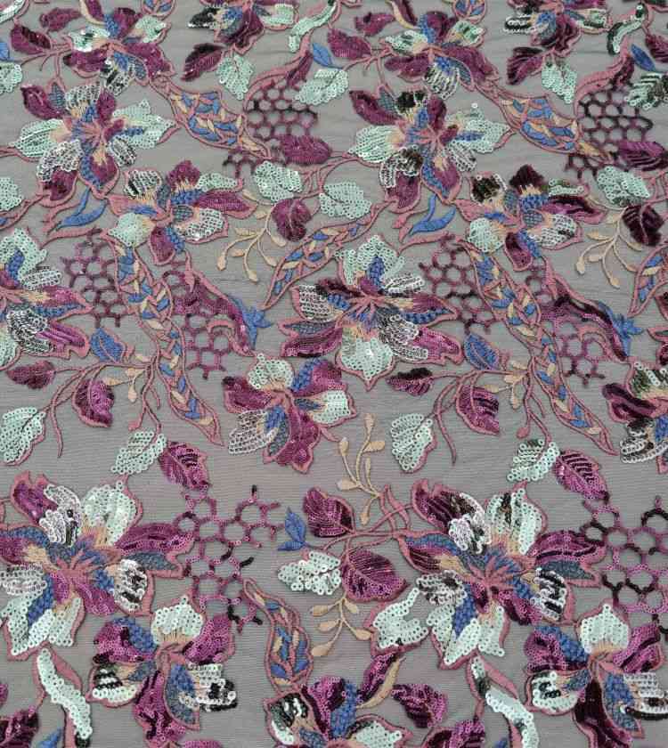 1 Yard White Sequined Beaded Multi-Color Corded Guipure Chantilly Embroidered 3D Floral Bridal Lace Material Fabric JS095