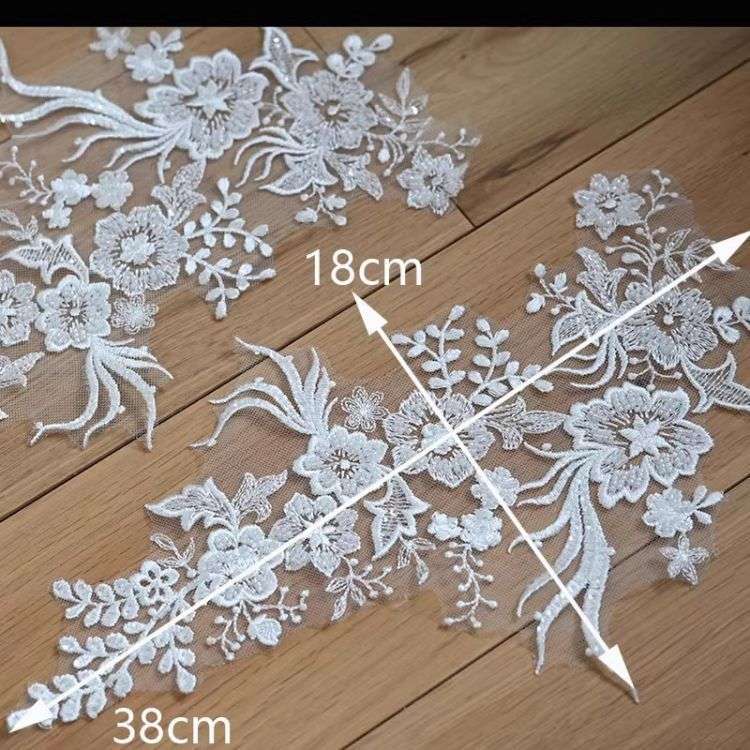 1 Yard Pair White Sequined Beaded Corded Guipure Chantilly Embroidered 3D Floral Bridal Lace Trim Applique Material Fabric JB030