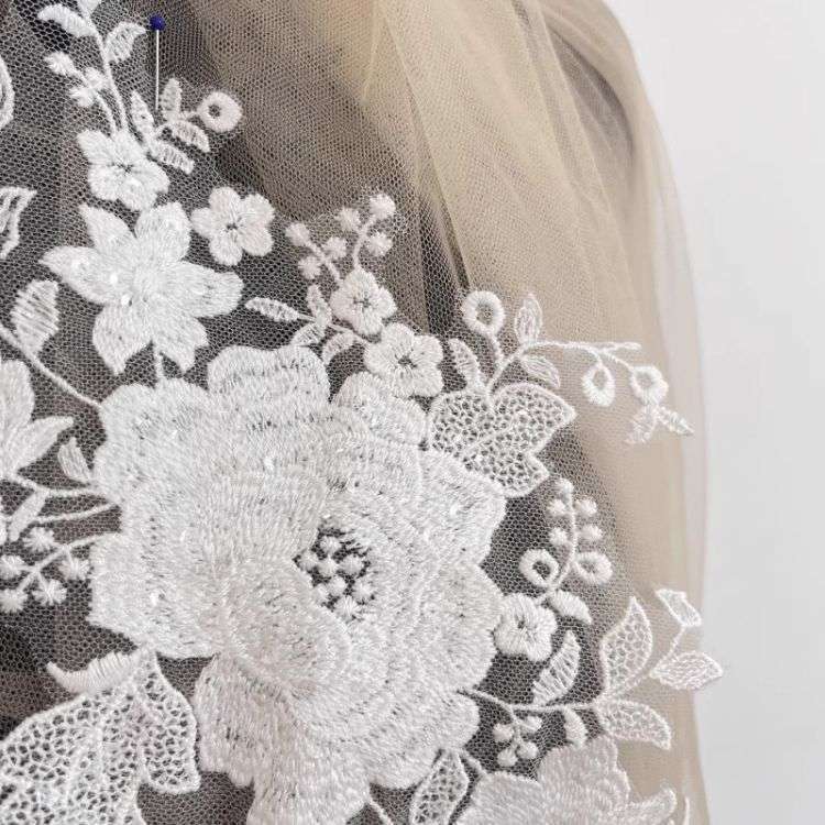 1 Yard Pair White Sequined Beaded Corded Guipure Chantilly Embroidered 3D Floral Bridal Lace Trim Applique Material Fabric JB018