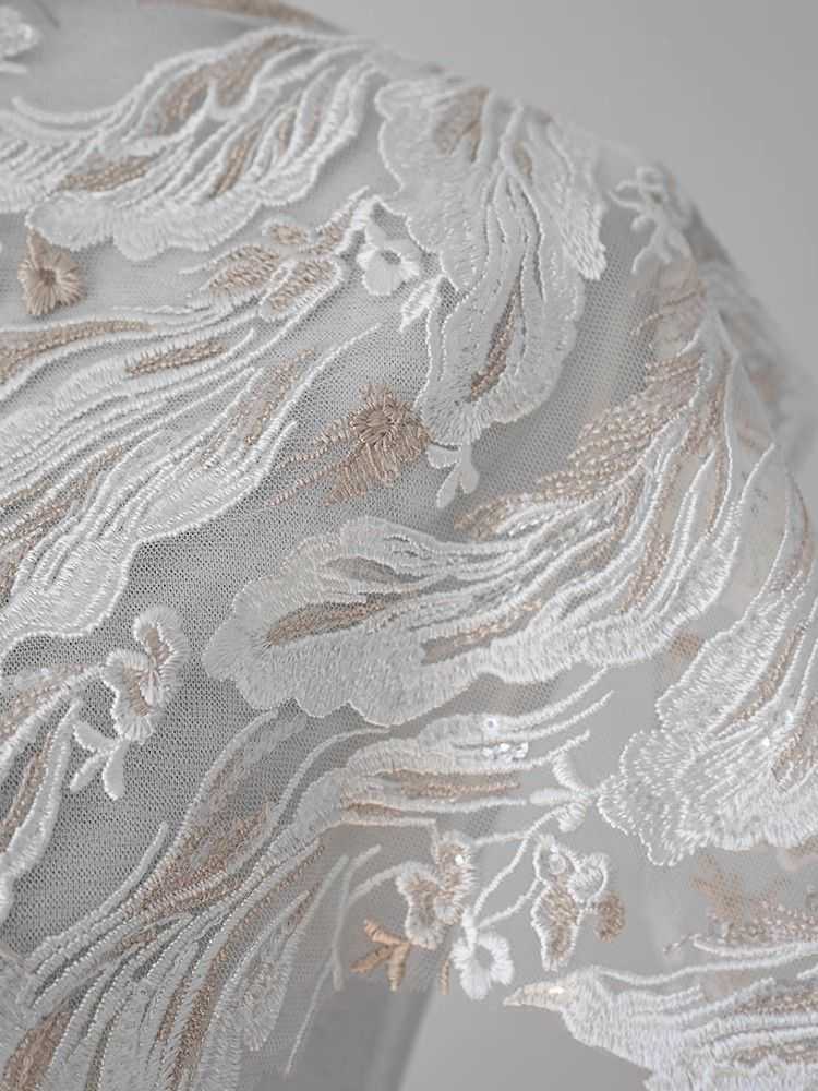 1 Yard Pair White Sequined Beaded Corded Guipure Chantilly Embroidered 3D Floral Bridal Lace Trim Applique Material Fabric JB024