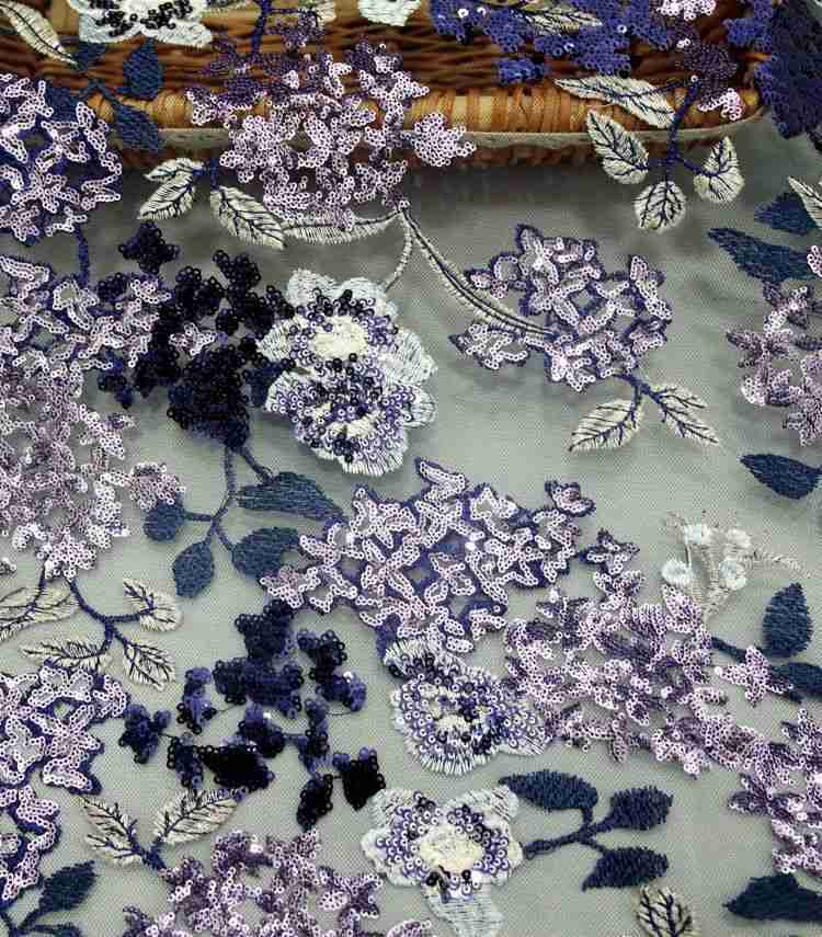 1 Yard White Sequined Beaded Multi-Color Corded Guipure Chantilly Embroidered 3D Floral Bridal Lace Material Fabric JS098