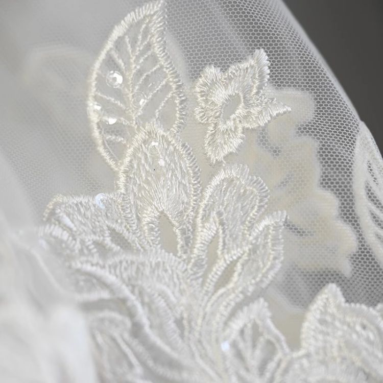 1 Yard Pair White Sequined Beaded Corded Guipure Chantilly Embroidered 3D Floral Bridal Lace Trim Applique Material Fabric