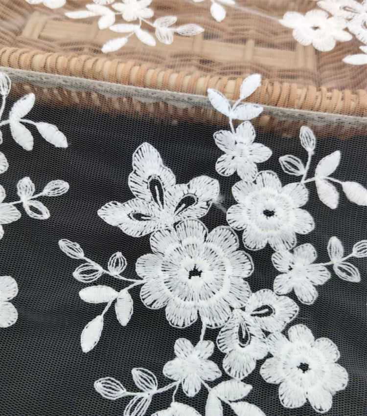1 Yard White Sequined Beaded Multi-Color Corded Guipure Chantilly Embroidered 3D Floral Bridal Lace Material Fabric JS096