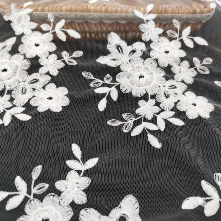 1 Yard White Sequined Beaded Multi-Color Corded Guipure Chantilly Embroidered 3D Floral Bridal Lace Material Fabric JS096