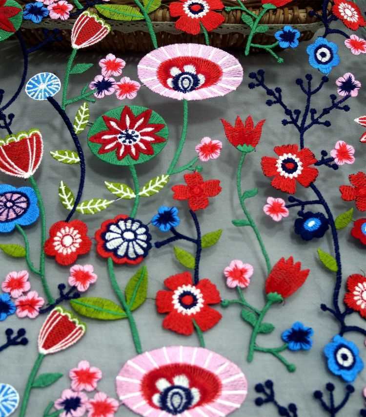 1 Yard White Sequined Beaded Multi-Color Corded Guipure Chantilly Embroidered 3D Floral Bridal Lace Material Fabric JS100