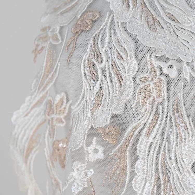 1 Yard Pair White Sequined Beaded Corded Guipure Chantilly Embroidered 3D Floral Bridal Lace Trim Applique Material Fabric JB024